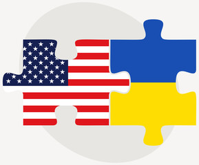 USA and Ukraine Flags in puzzle