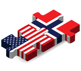 USA and Norway Flags in puzzle