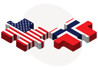 USA and Norway Flags in puzzle
