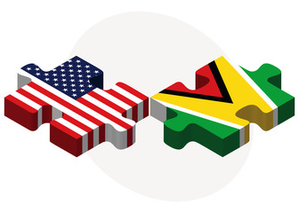 USA and Guyana Flags in puzzle