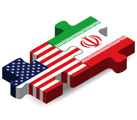 USA and Iran Flags in puzzle