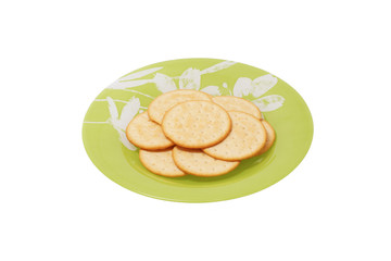Cookies in the green plate.