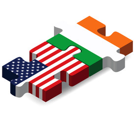 USA and Ireland Flags in puzzle