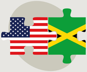 USA and Jamaica Flags in puzzle