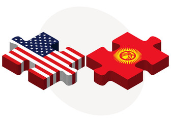 USA and Kyrgyzstan Flags in puzzle