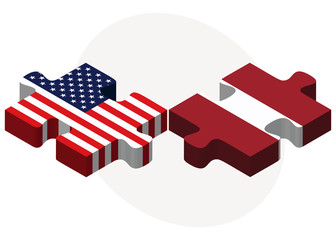 USA and Latvia Flags in puzzle