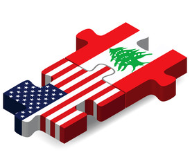 USA and Lebanon Flags in puzzle