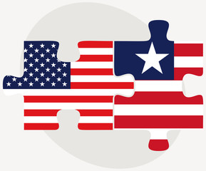 USA and Liberia Flags in puzzle