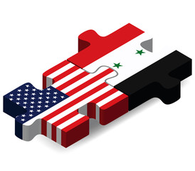 USA and Syria Flags in puzzle