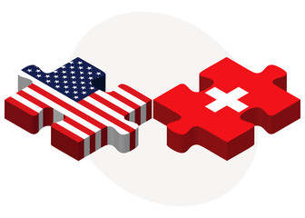USA and Switzerland Flags in puzzle