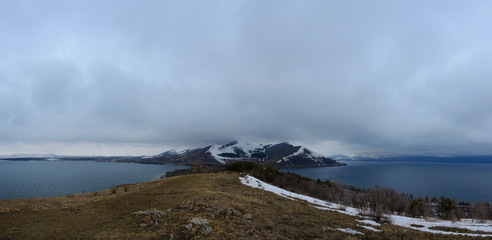 Sevan lake peninsula with Sevanavank monastery,Armenia
