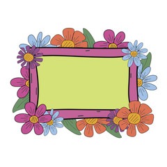 flowers with frame center doodle hand drawn vector