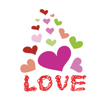 heart and word love hand drawn doodle vector