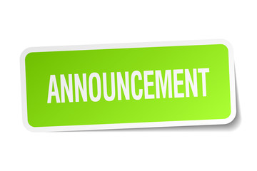 announcement green square sticker on white background