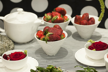 festive table decoration strawberry tea service