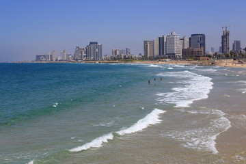 Sea coast and view of Tel-Aviv