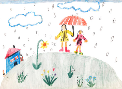 a rainy day - children drawing