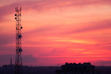 Cellular tower at sunset