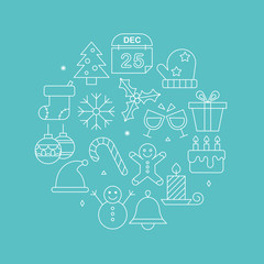 Christmas line icon circle set