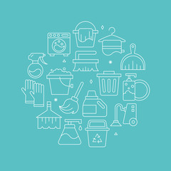 cleaning line icon circle set