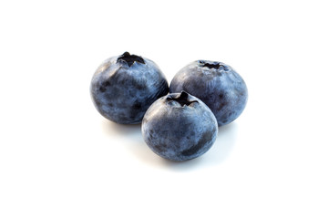 Three blueberries isolaed on white background