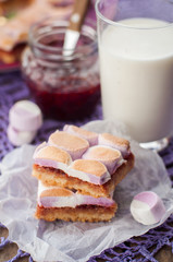 Marshmallow Jam Slices with a Glass of Milk