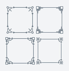 Set of 4 square calligraphic outlined stroke frames.