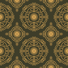 Rich decorated calligraphic outlined stroke seamless pattern in