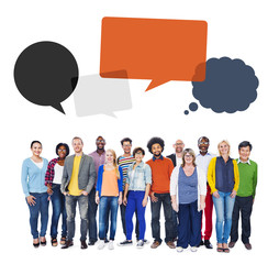 Multi-Ethnic Group of People and Speech Bubbles Concept