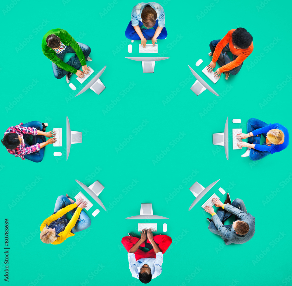 Poster diversity teamwork communication digital networking concept