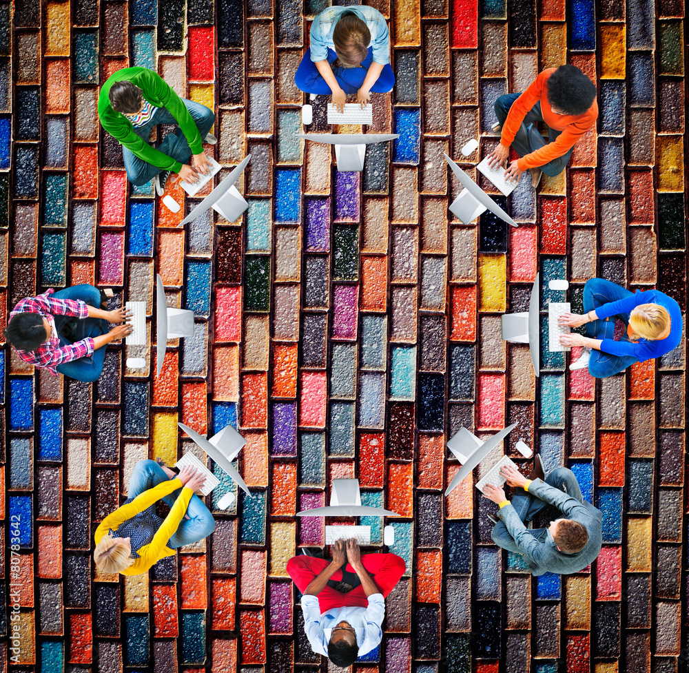 Poster diversity teamwork communication digital networking concept