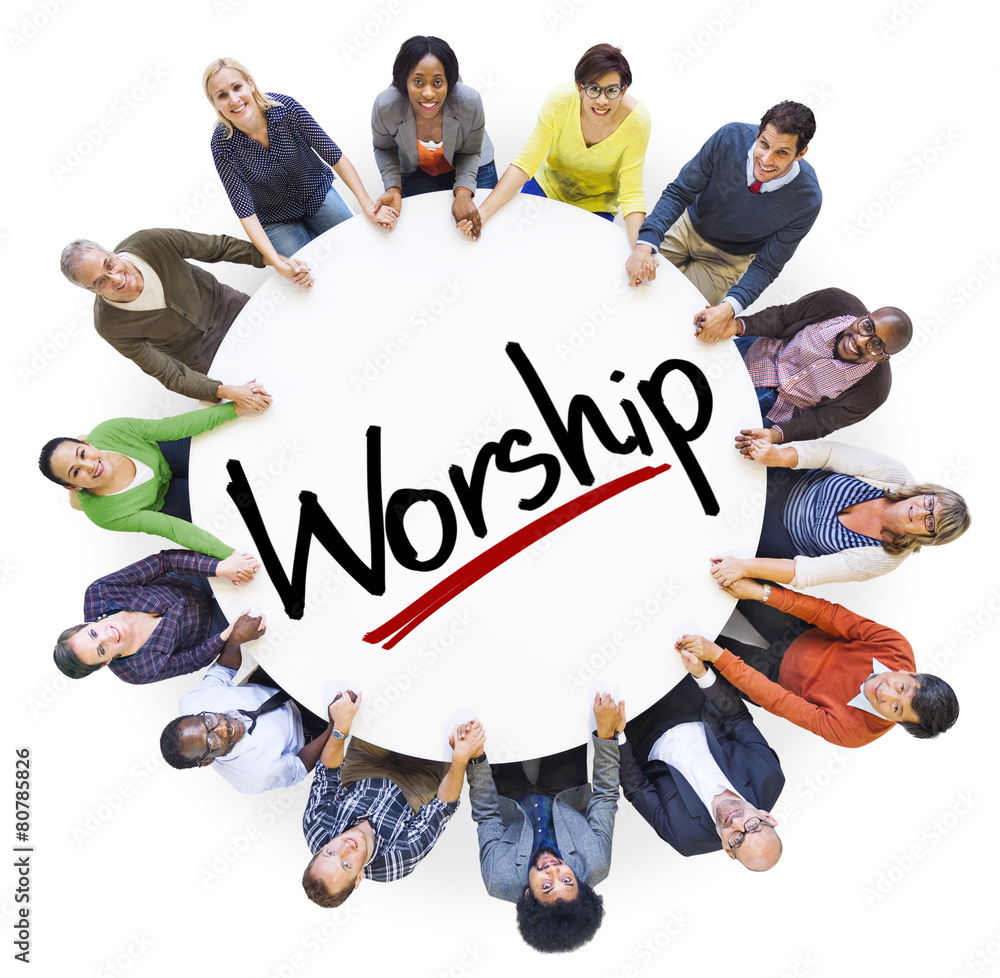 Sticker group people holding hands worship concept - Stickers