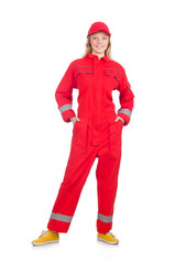 Woman in industrial concept isolated on white