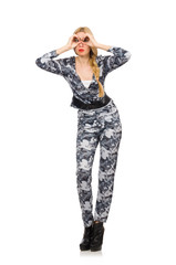 Woman soldier isolated on white