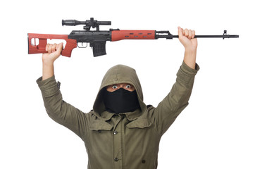 Man with a gun isolated on white