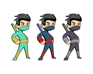 kid ninja cartoon vector illustration