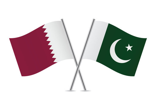 Pakistan and Qatar flags. Vector illustration.
