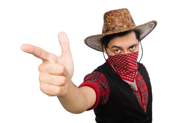 Young cowboy isolated on white