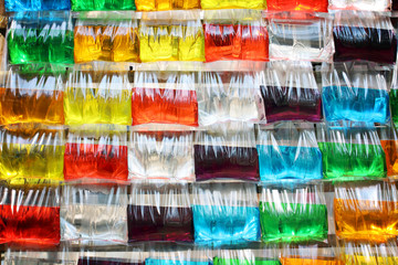 colorful water in plastic bag for background.