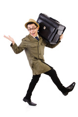 Young man with briefcase isolated on white