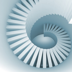 Abstract blue white spiral interior perspective with stairs