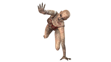 Walking dead zombie woman isolated on white background