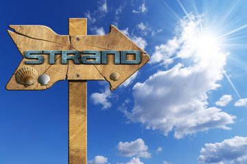 Beach Directional Sign in German Language