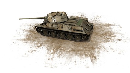 T34 russian Battle Tank on white background