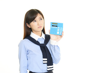 計算機を持つ女性