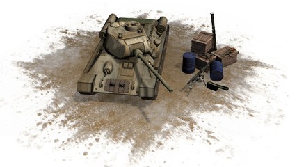 T34 russian Battle Tank with munitions boxes and weapons
