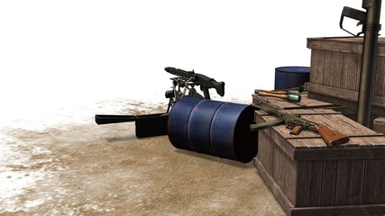 weapons arsenal boxes, machine gun hand grenade