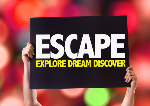 Escape Explore Dream Discover card with bokeh background