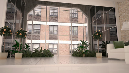 Appartamento, attico con serra, rendering 3d, interior