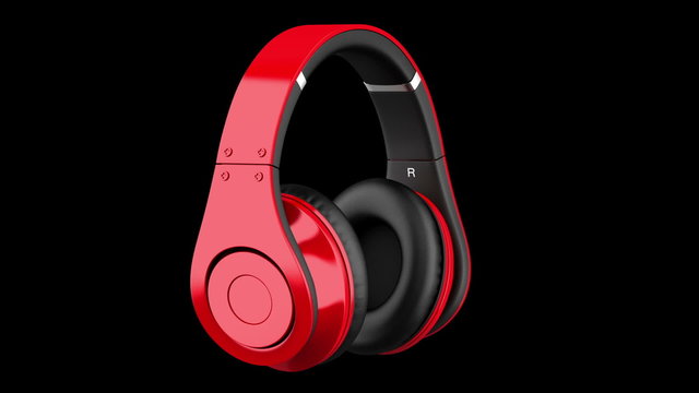 red and black wireless headphones loop rotate on black
